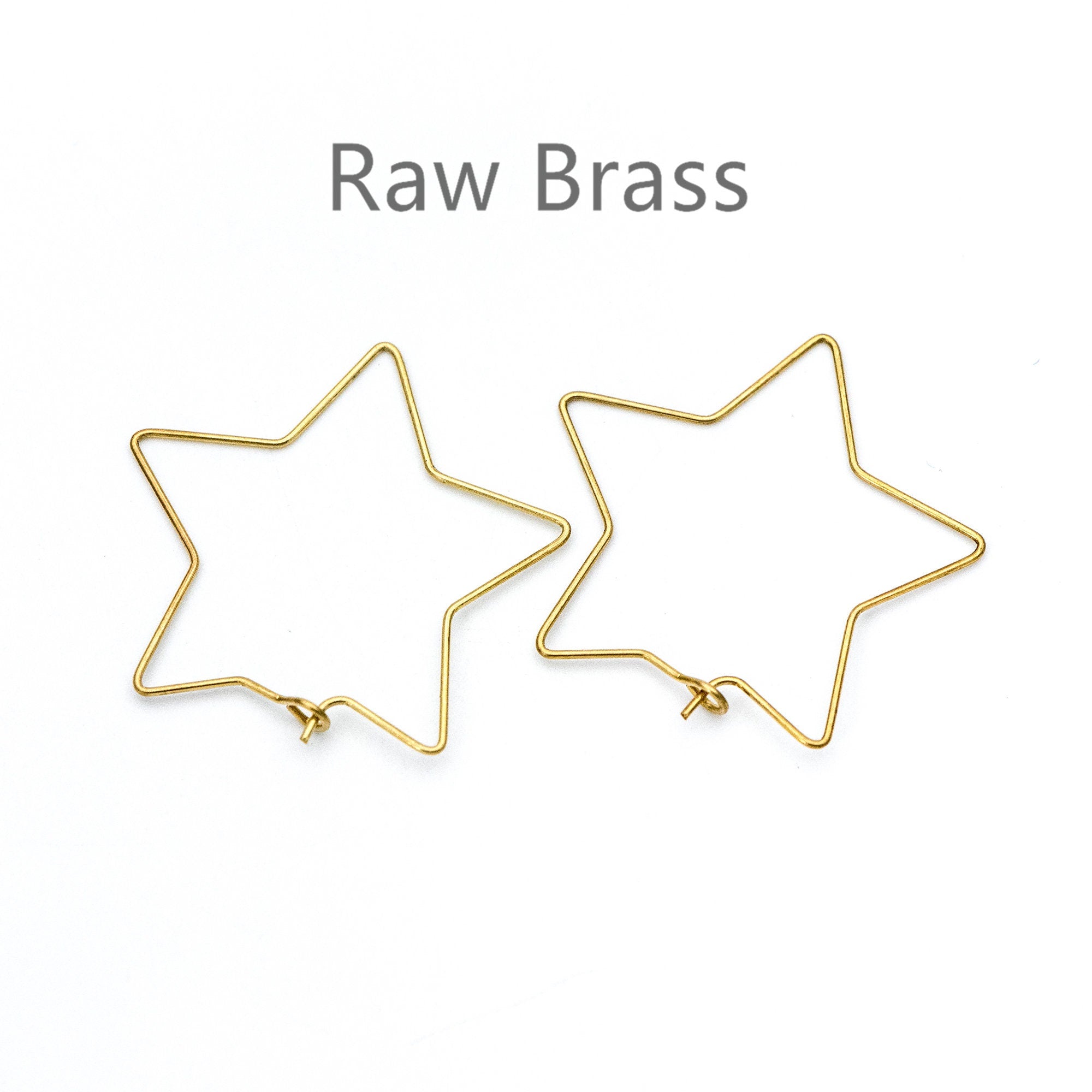50pcs Raw Brass Star Earring Hoops 35mm, Ear Wire Threader Earrings (RB-164)